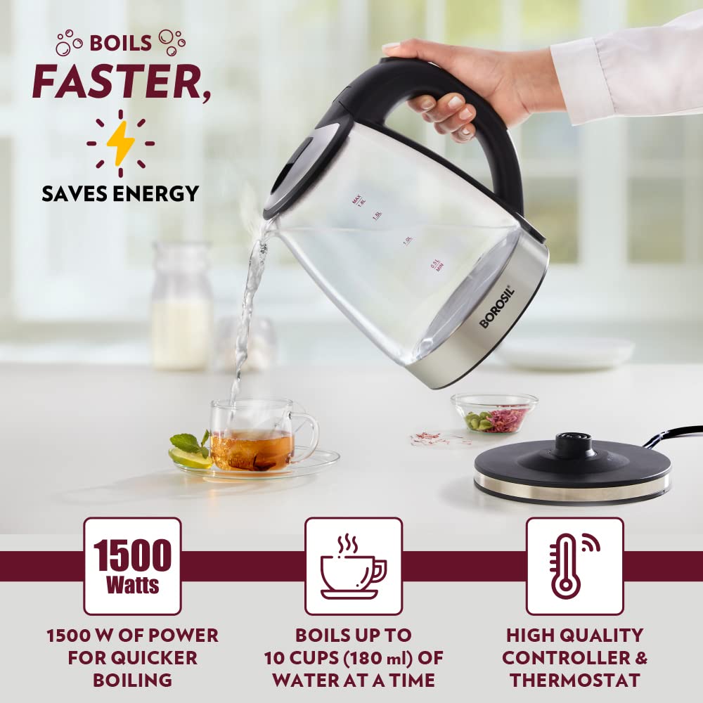 Borosil Electric Glass Kettle, Borosilicate Glass 1.8 L